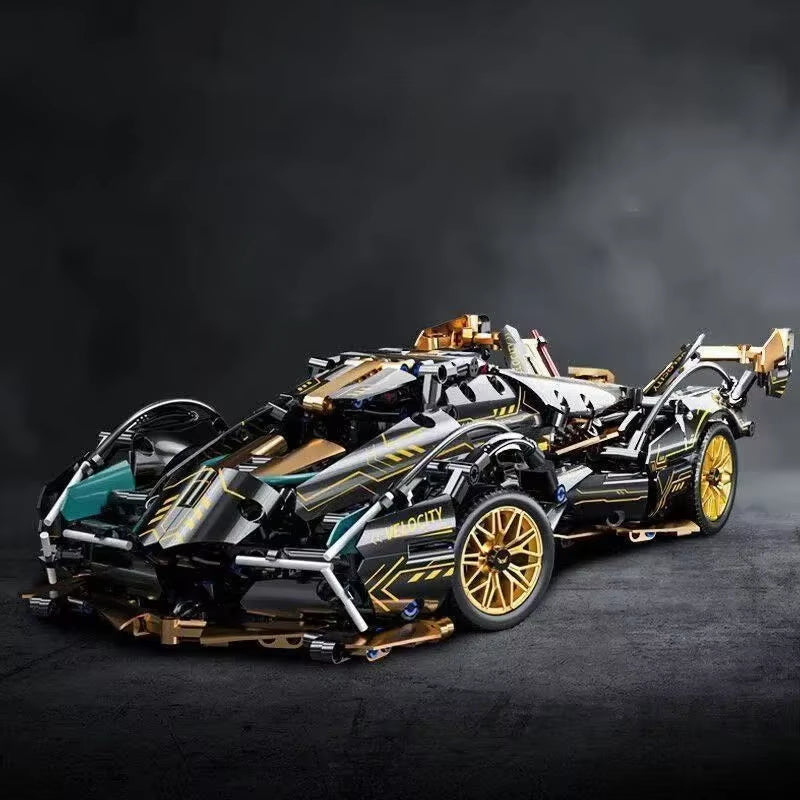 2026 Black V12 Block Roadster RC Tech Racer 1:14DIY Roadster Building Block Assembly Block Car Toy Birthday Gift (1280 Granule)