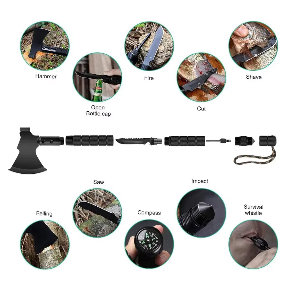 Stainless Steel Multi-Functional Survival Axe & Hammer | Camping, Rock Climbing & Adventure Outdoor Tool