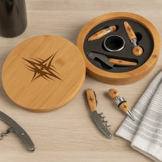 Round Bamboo 4 Piece Wine Tool Set