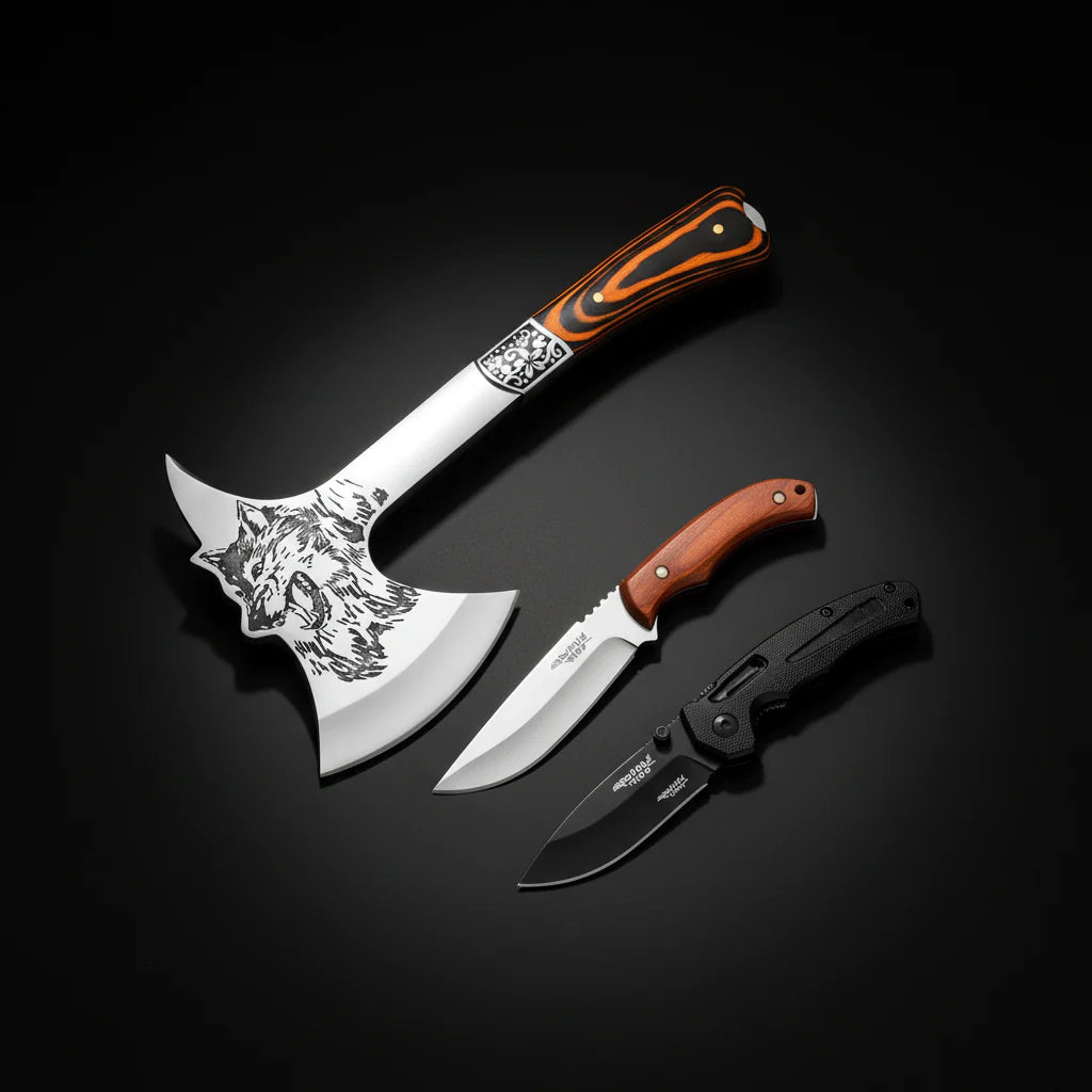 Outdoor Tactical Axe Multi-Functional Camping Tool | Solid Wood Handle Hatchet | Non-Slip Survival Axe for Camping, BBQ & Hiking