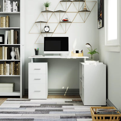 Desk Corner Desk L-Shaped Desk with Drawers and Shelves for Study Office Home Office 129X104X