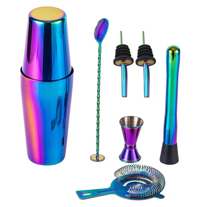 5Pcs Stainless Steel Cocktail Shaker Bar Set,Rainbow Boston Shaker Bartender Kit Mixed Drink Shaker Wine Martini Party Bar Tools