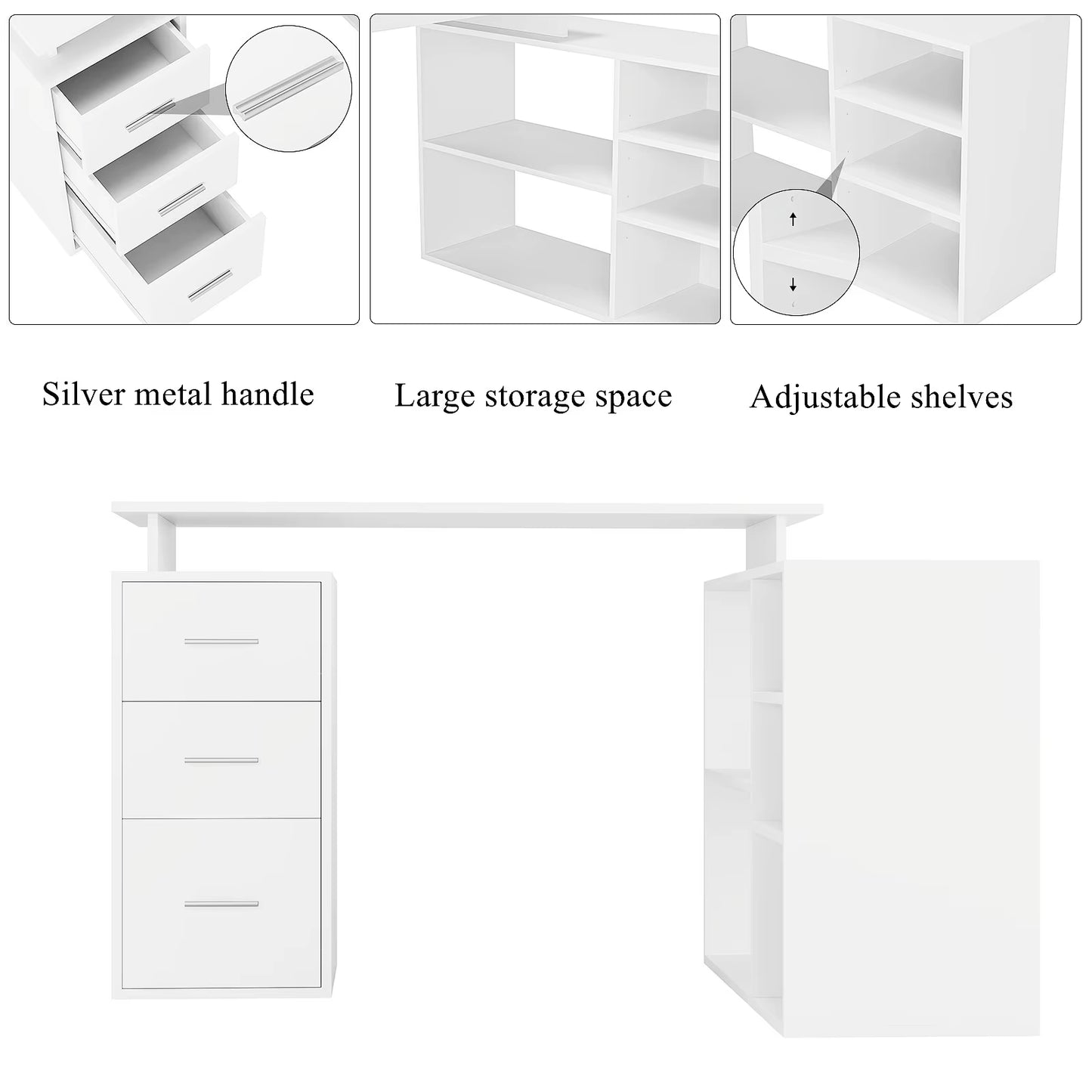 Desk Corner Desk L-Shaped Desk with Drawers and Shelves for Study Office Home Office 129X104X
