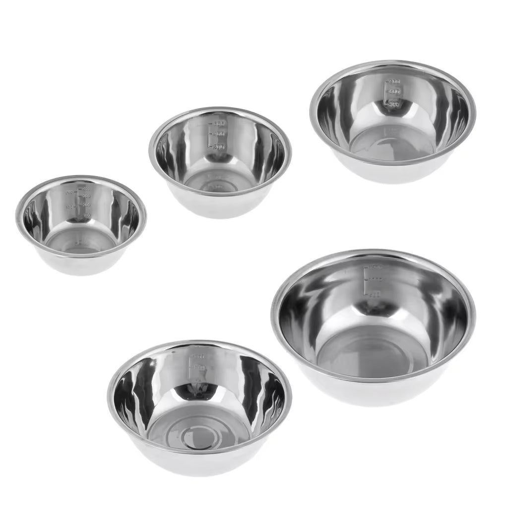 5 Pcs Stainless Steel Mixing Bowl Home Kicthen Outdoor Camping Fishing Cookware Dinnerware