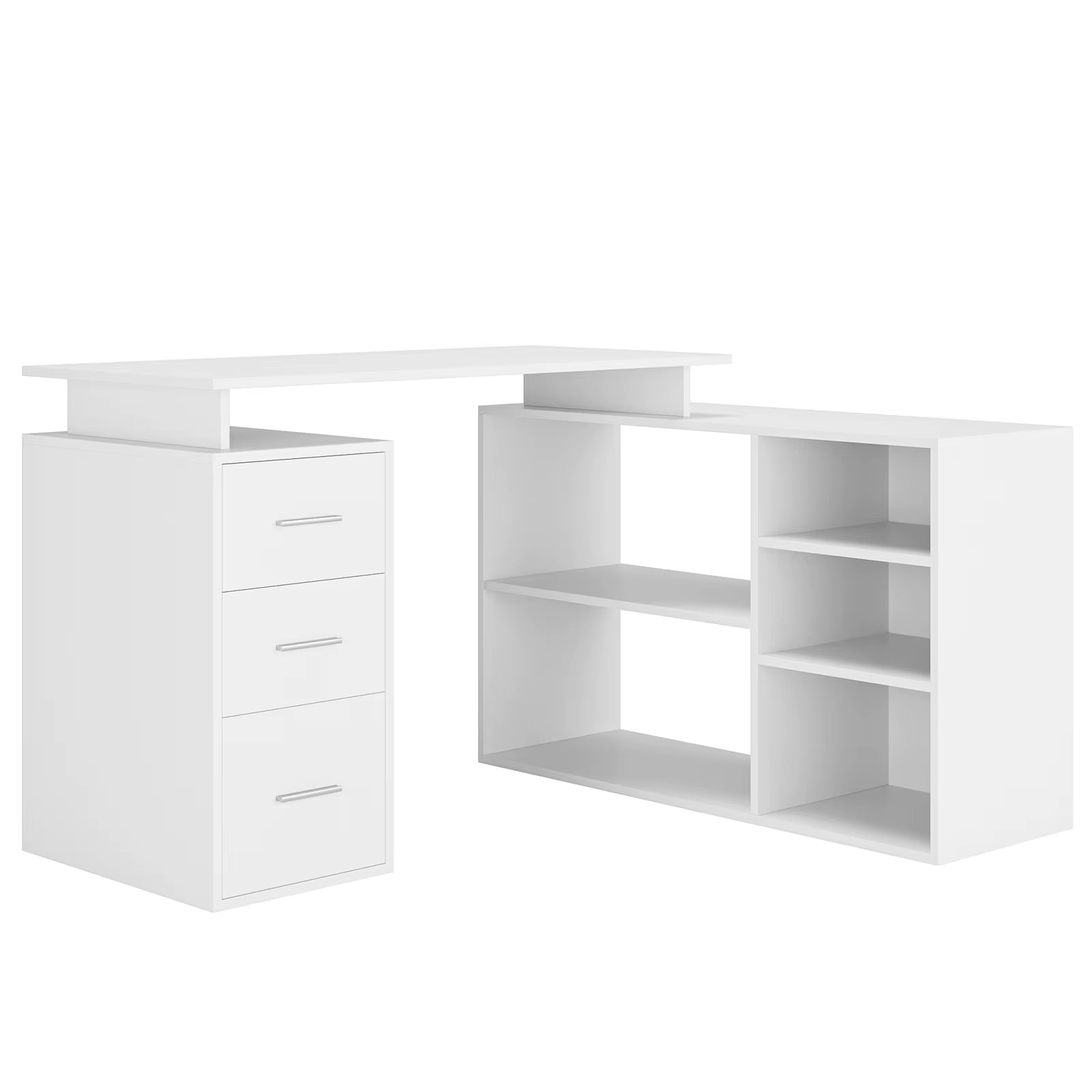Desk Corner Desk L-Shaped Desk with Drawers and Shelves for Study Office Home Office 129X104X