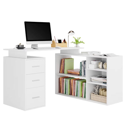 Desk Corner Desk L-Shaped Desk with Drawers and Shelves for Study Office Home Office 129X104X