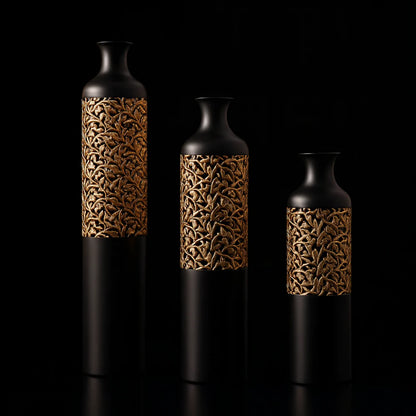 Luxury Black Metal Vase Set of 3 Large Glazed Home Decor Vases for Floor Display