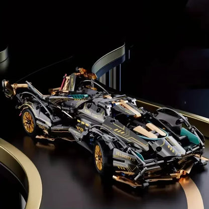2026 Black V12 Block Roadster RC Tech Racer 1:14DIY Roadster Building Block Assembly Block Car Toy Birthday Gift （1280 Granule）