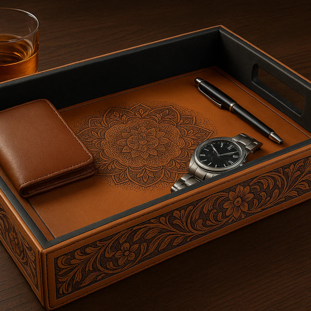 Serving Tray Rawhide Leather Customized Laser Engraving Serving Tray