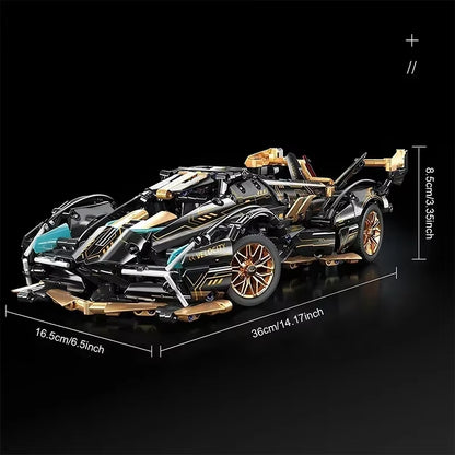 2026 Black V12 Block Roadster RC Tech Racer 1:14DIY Roadster Building Block Assembly Block Car Toy Birthday Gift （1280 Granule）