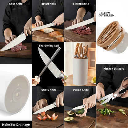 7-Piece Stainless Steel Kitchen Knife Set with Plastic Holder