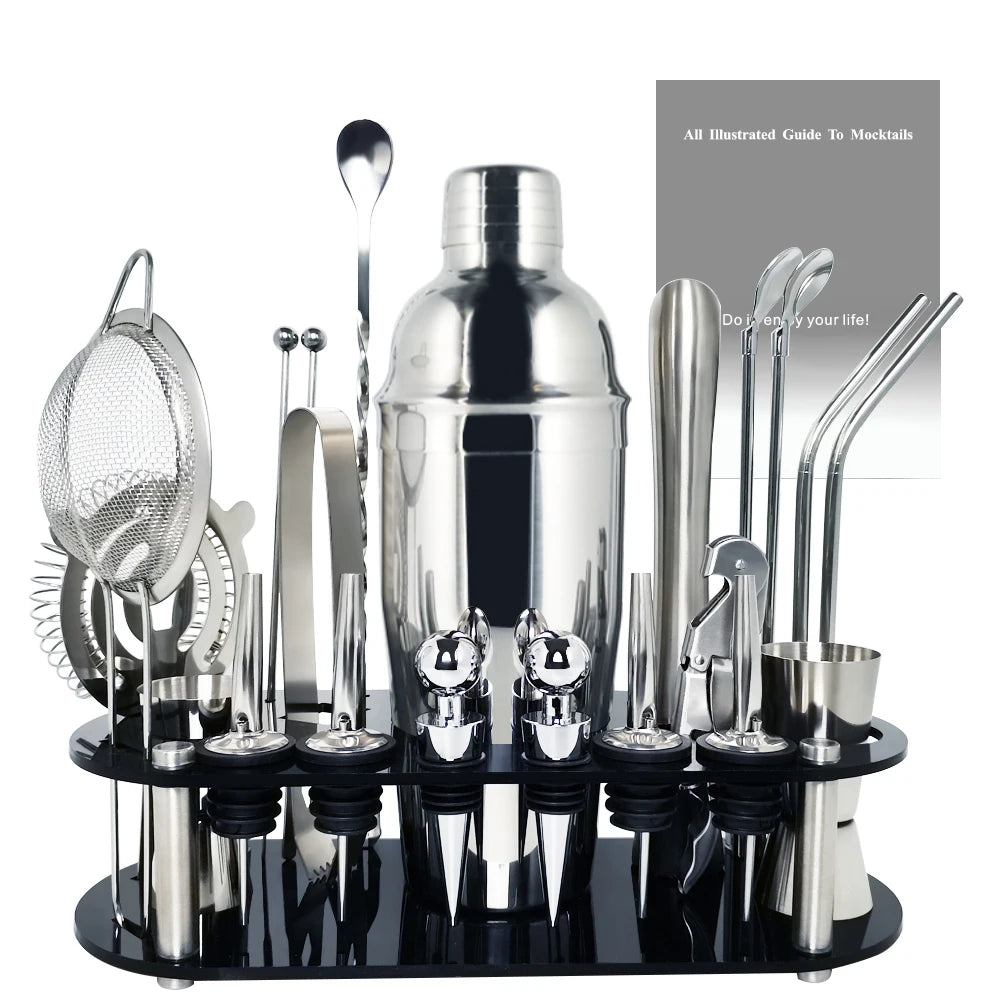 13-22Pcs 750Ml 600Ml Boston Cocktail Shaker Bar Tools Wine Mixer Set Bartender Cocktail Shaker Tool Kit with Holder